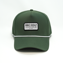 Load image into Gallery viewer, Front view of the B&C Golf Rope Hat in Olive Green.