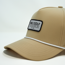 Load image into Gallery viewer, Close up front view of the B&amp;C Golf Rope Hat in Desert Tan.
