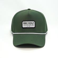 Load image into Gallery viewer, Front view of the B&amp;C Golf Rope Hat in Olive Green.
