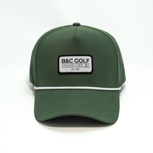 Front view of the B&C Golf Rope Hat in Olive Green.