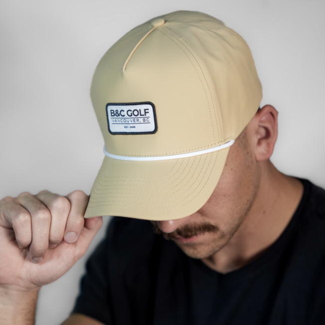 Brett wearing a B&C Golf Desert Tan Golf Hat